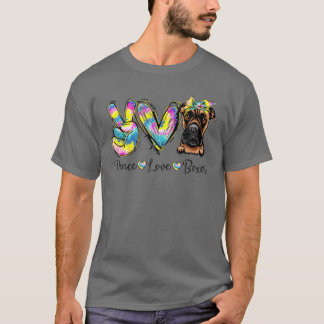 T-shirt Peace Love Boxer Chien Tie Dye Amoureux de les chi