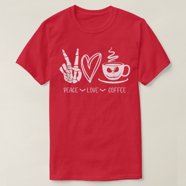 T-shirt Peace Love Café Skeleton Main, Jack-o'-lantern F (Design devant)