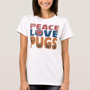 T-shirt Peace Love Carlin Amoureux des chiens Pour Femmes 