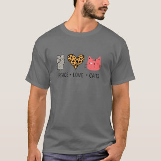 T-shirt Peace Love Cats - Leopard Heart Cat Paw Funny Cat