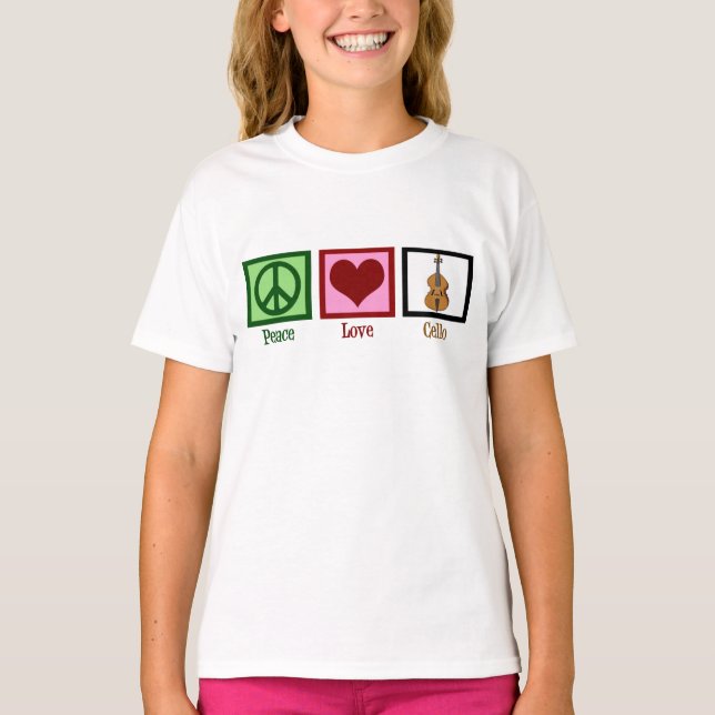 T-shirt Peace Love Cello Cute Girls (Devant)