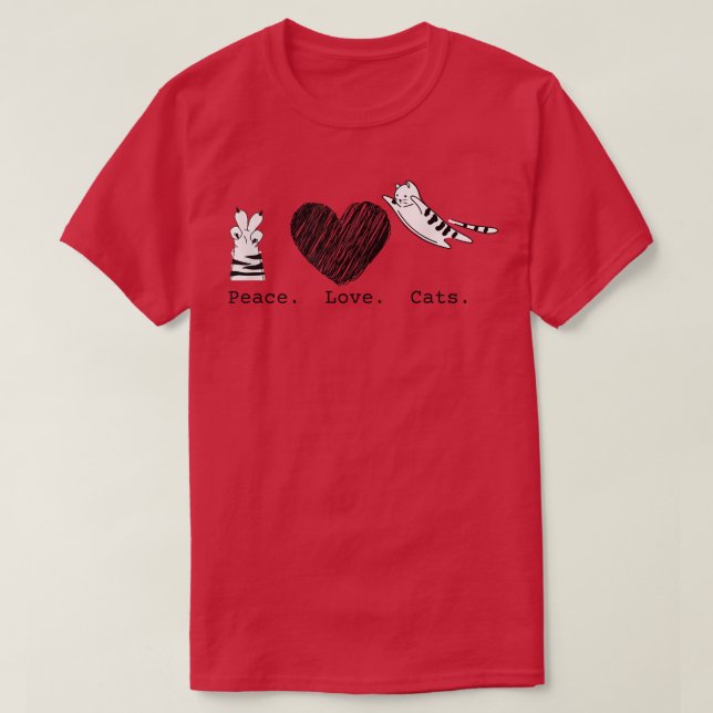 T-shirt Peace Love Chats Hippy (Design devant)