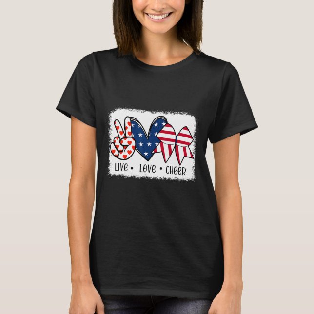 T-shirt Peace Love Cheer Usa Drapeau 4 juillet Cheerled (Devant)