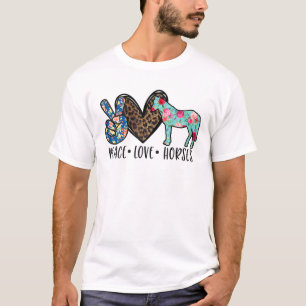 T-shirt Peace Love Chevaux Drôle Cadeau Pour Cheval Ado