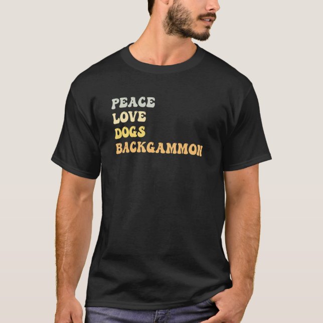 T-shirt Peace Love Chiens Backgammon Retro (Devant)