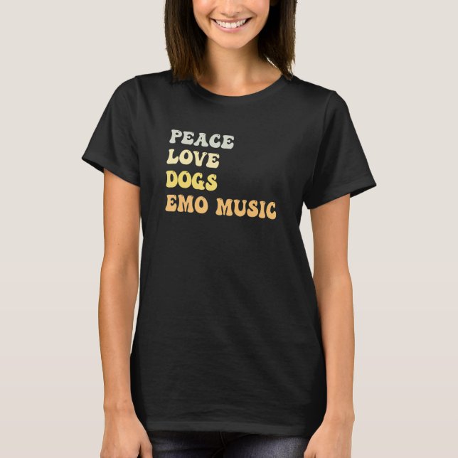 T-shirt Peace Love Chiens Emo Music Retro (Devant)