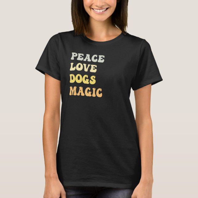 T-shirt Peace Love Chiens Magique Retro (Devant)