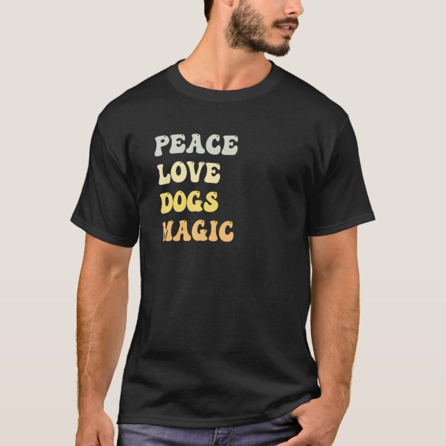 T-shirt Peace Love Chiens Magique Retro (Devant)