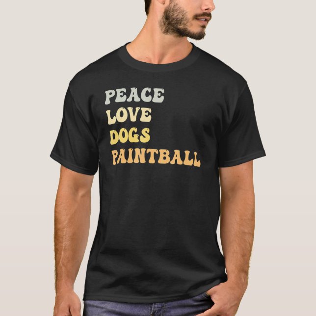 T-shirt Peace Love Chiens Paintball Retro (Devant)