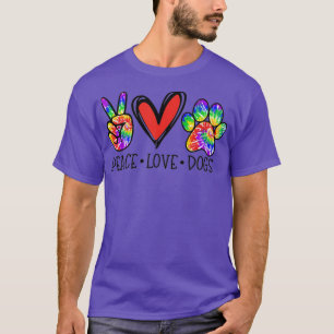 T-shirt Peace Love Chiens Paws Tie Dye Rainbow Animal Resc