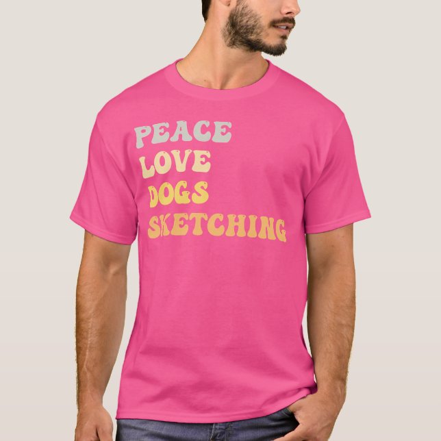 T-shirt Peace Love Chiens Sketant Funny Retro (Devant)