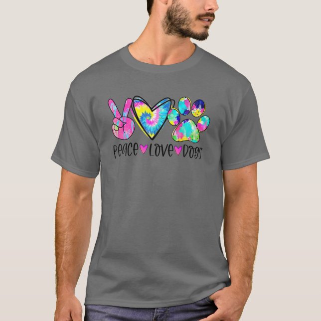 T-shirt Peace Love Chiens Tie Dye Chien Paw Chien Maman Am (Devant)
