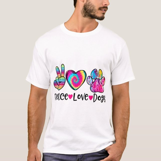 T-shirt Peace Love Chiens Tie Dye Chien Paw Chien Maman Mè (Devant)