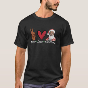 T-shirt Peace Love Christmas Afro Père Noël Design Melanin