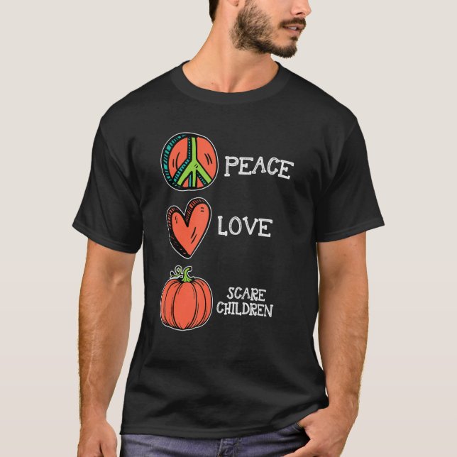 T-shirt Peace Love Citrouille Peur Enfants Fall Funny Hall (Devant)