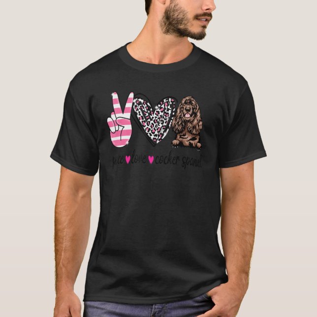 T-shirt Peace Love Cocker Spaniel Cocker Spaniel Chien Mam (Devant)