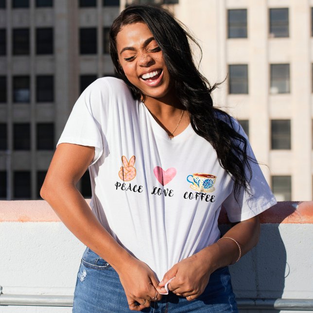 T-shirt Peace, Love Coffee Graphic (Créateur téléchargé)
