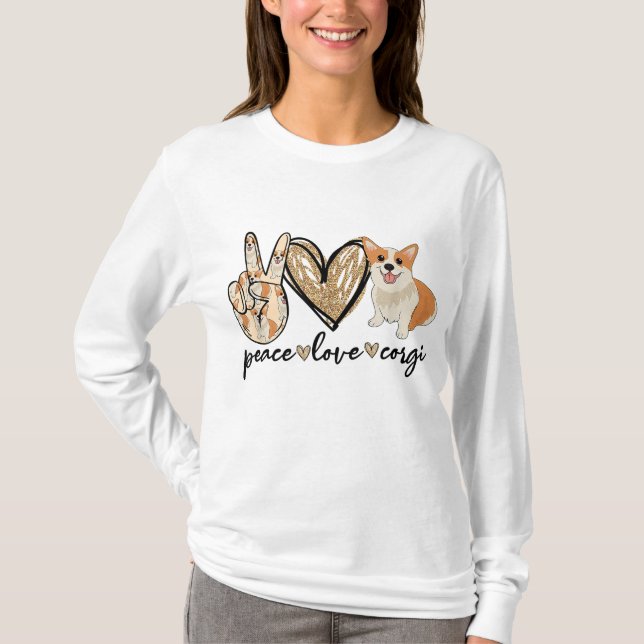 T-shirt Peace Love Corgi Funny Chien Maman Fête des Mères  (Devant)