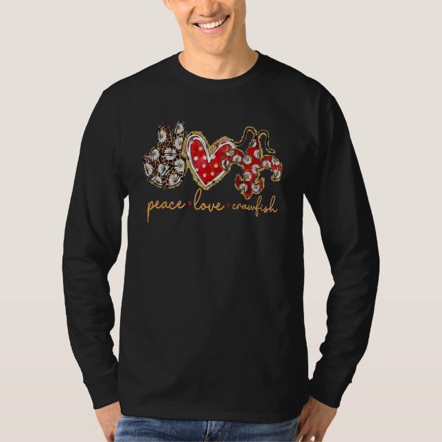 T-shirt Peace Love Crawfish Leopard Floral Heart Mardi Gra (Devant)