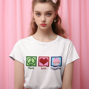T-shirt Peace Love Cupcakes mignonne Baker femmes