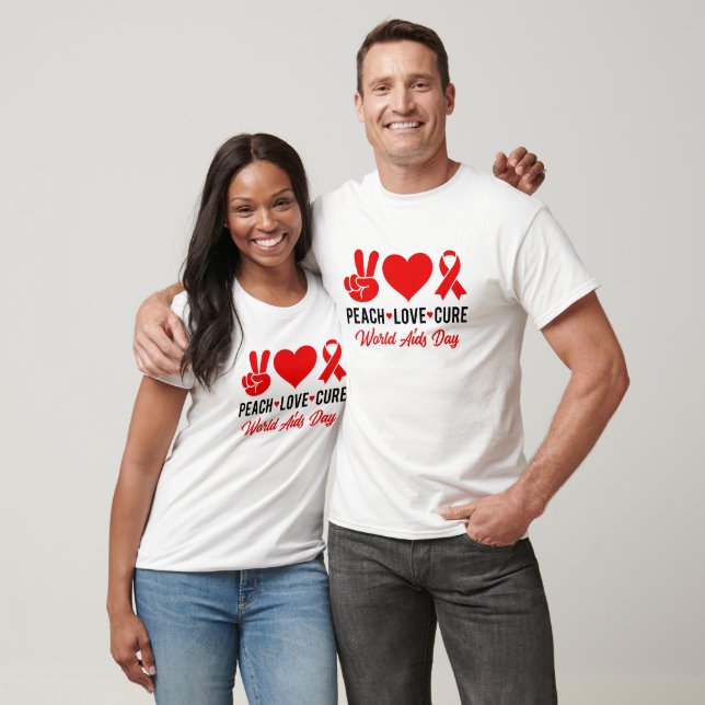 T-shirt Peace Love Cure AIDS Awareness (Unisexe)