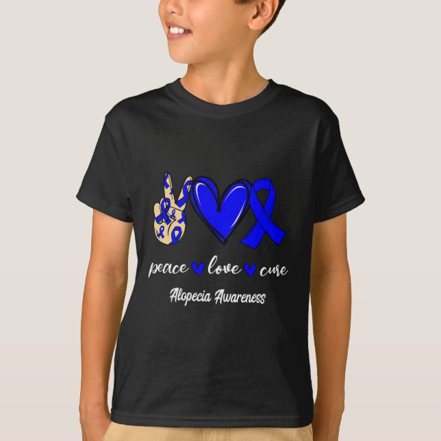 T-shirt Peace Love Cure Alopecia Blue Ribbon Sensibilisati (Devant)