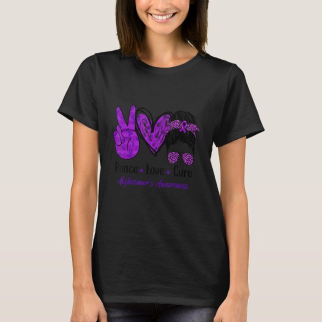 T-shirt Peace Love Cure Alzheimer Sensibilisation Leopard  (Devant)