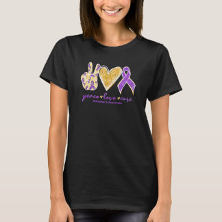 T-shirt Peace Love Cure Alzheimer's Awareness Ruban Heart