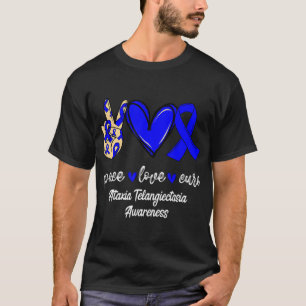 T-shirt Peace Love Cure Ataxia Telangiectasia Ruban bleu