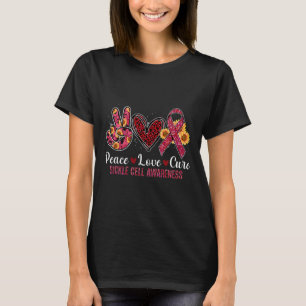 T-shirt Peace Love Cure Burgundy Ribbon Sickle Cell Award