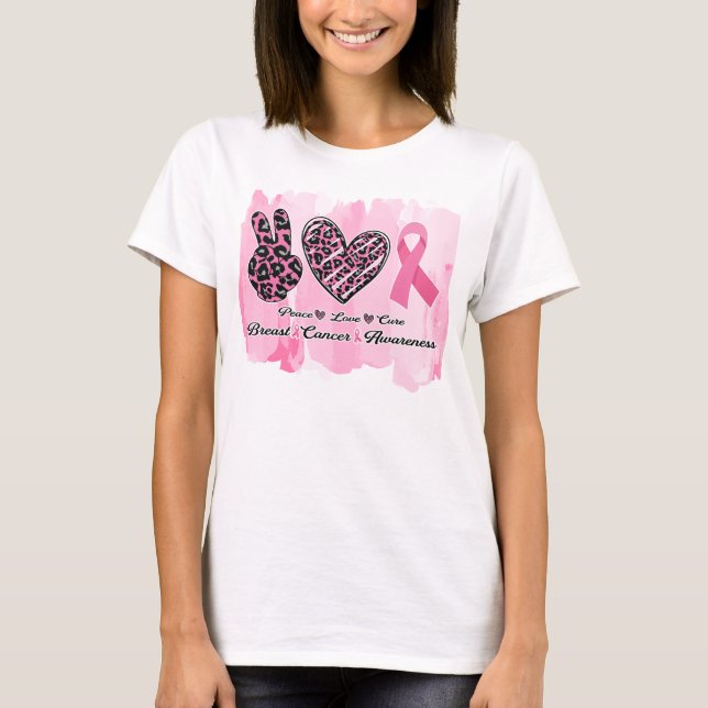 T-shirt peace love cure cancer du sein aquarelle (Devant)