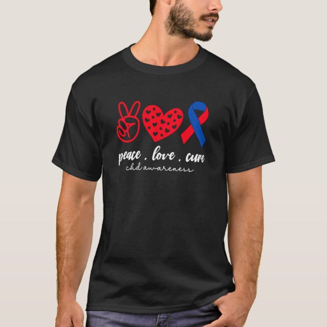 T-shirt Peace Love Cure CHD Congenital Heart Defect Awaren (Devant)