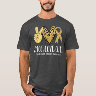 T-shirt Peace Love Cure Childhood Cancer Awareness Gold Ri
