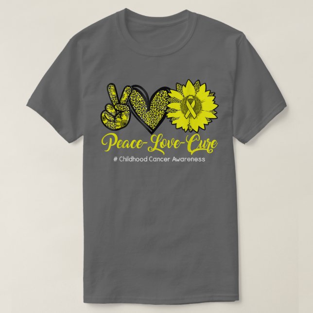 T-shirt Peace Love Cure-Childhood Sensibilisation au cance (Design devant)