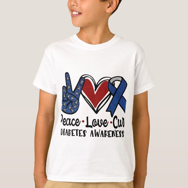 T-shirt Peace Love Cure Diabète Sensibilisation (Devant)