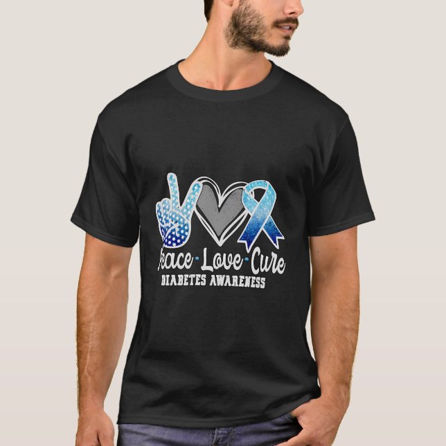 T-shirt Peace Love Cure Diabète Sensibilisation (Devant)