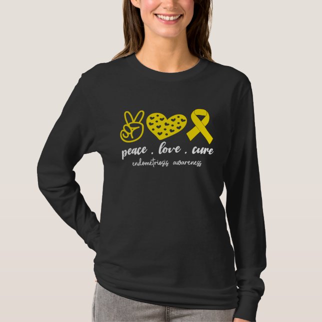 T-shirt Peace Love Cure Endometriosis Awareness Month For  (Devant)