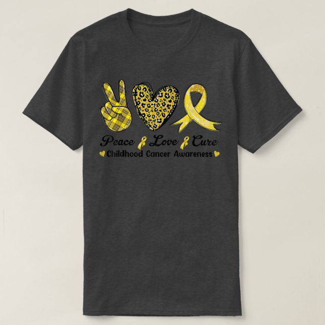 T-shirt Peace Love Cure-Heart Leopard Cancer de l'Enfance  (Design devant)