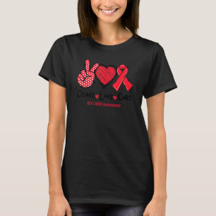 T-shirt Peace Love Cure HIV AIDS Awareness Ruban Rouge