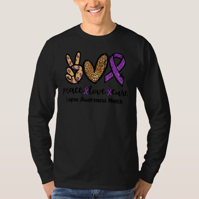 T-shirt Peace Love Cure Leopard Heart Lupus Sensibilisatio (Devant)