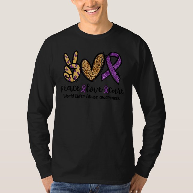 T-shirt Peace Love Cure Leopard Heart World Elder Abuse Aw (Devant)