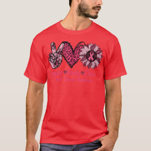 T-shirt Peace Love Cure Leopard Tournesols Cancer Breast A