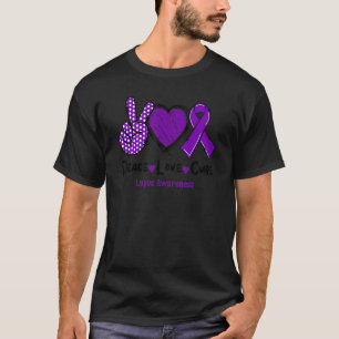 T-shirt Peace Love Cure Lupus Sensibilisation Ribbon viole