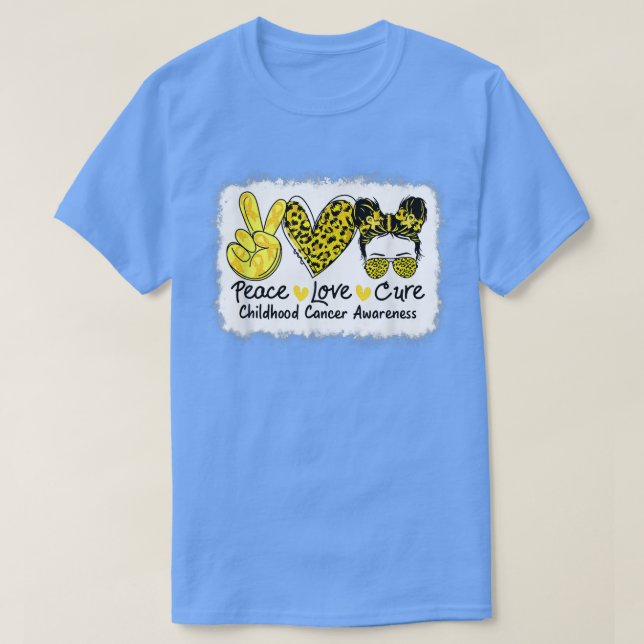 T-shirt Peace Love Cure Messy Bun Childhood Cancer Awarene (Design devant)