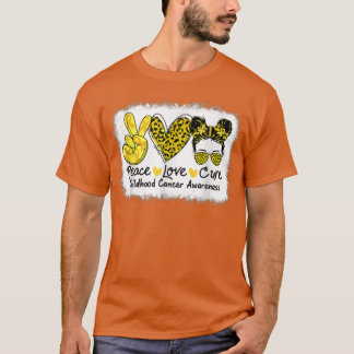 T-shirt Peace Love Cure Messy Bun Enfance Cancer Award