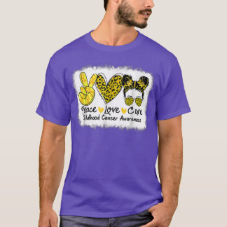 T-shirt Peace Love Cure Messy Bun Enfance Cancer Award