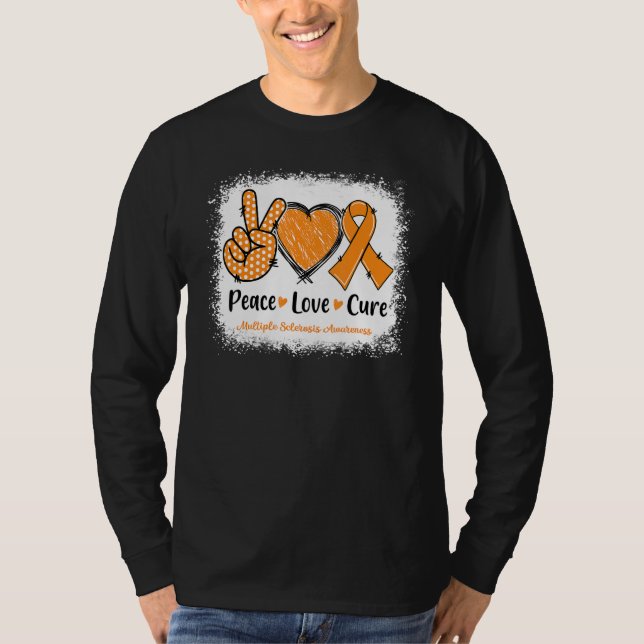 T-shirt Peace Love Cure Multiple Sclerosis Ms Awareness Or (Devant)