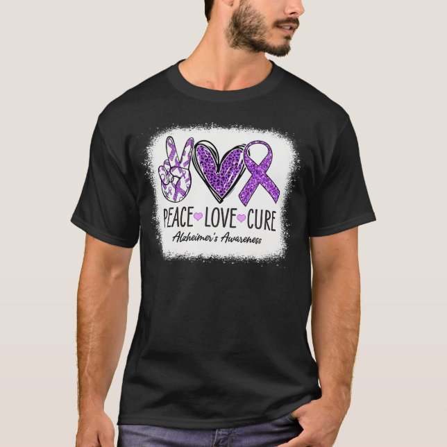 T-shirt Peace Love Cure Nous Portons Violet Pour Alzheimer (Devant)