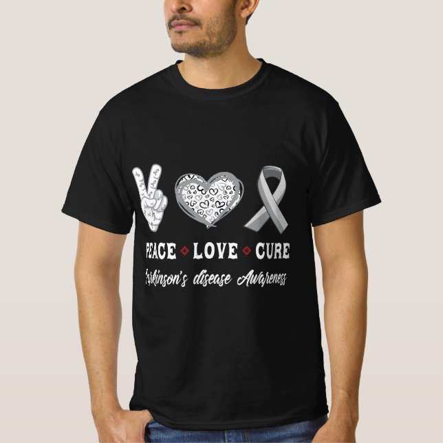 T-shirt Peace Love cure Parkinson's disease awareness men  (Devant)