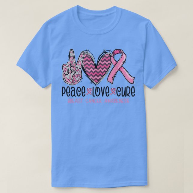 T-shirt Peace Love Cure Pink Ribbon Cancer Breast Awarenes (Design devant)